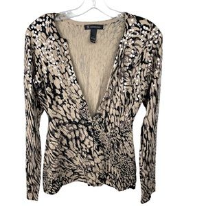 INC International Concepts Rayon Blend Cardigan Sequin Top Button Closur…